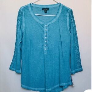 Ralph Lauren Blue Label Turquoise Blouse with Lace Sleeves